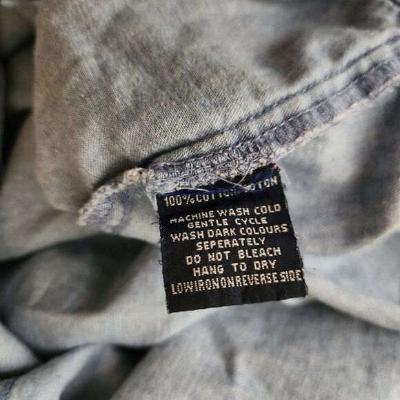 Taxi Shirt Dress Denim Jean Roll Tab Sleeve Womens 2XL Blue Raw Hem - Picture 11 of 11